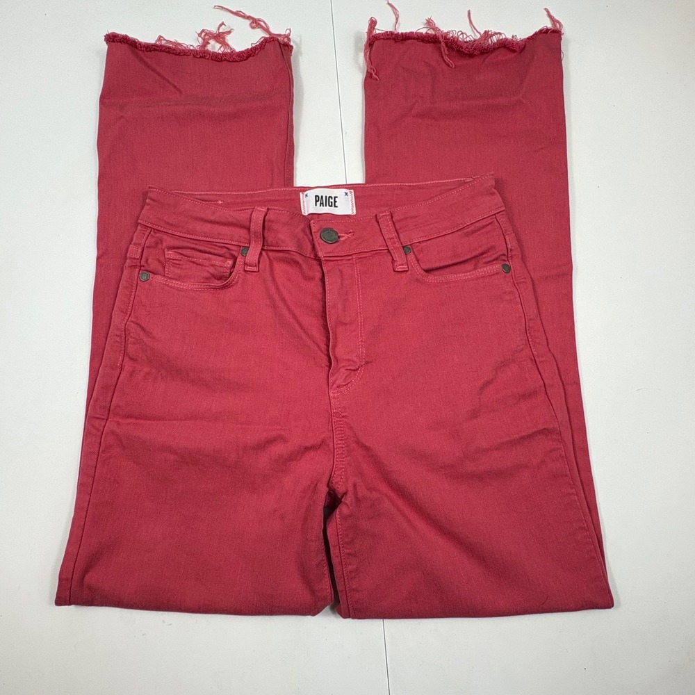 Paige Relaxed Rory‎ Crop Jeans Racing Rose Pink Raw Hem Straight Leg 27